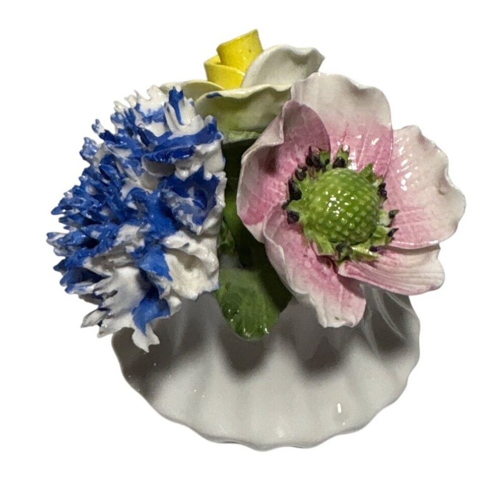 Radnor Floral Arrangement Bone China Blue Pink Yellow 3" Pansy Carnation Rose
